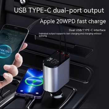 100W Metal Car Charger with USB & Type-C